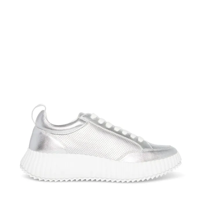 Steve Madden Shock Silver Leather Womens Sneakers