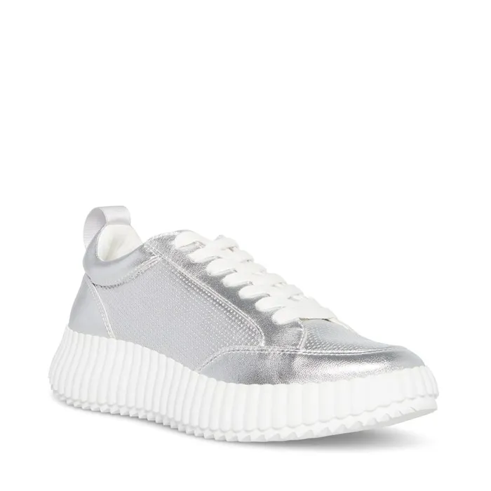 Steve Madden Shock Silver Leather Womens Sneakers Steve Madden Shock Silver Leather Womens Sneakers