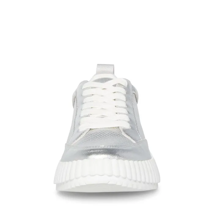 Steve Madden Shock Silver Leather Womens Sneakers Steve Madden Shock Silver Leather Womens Sneakers