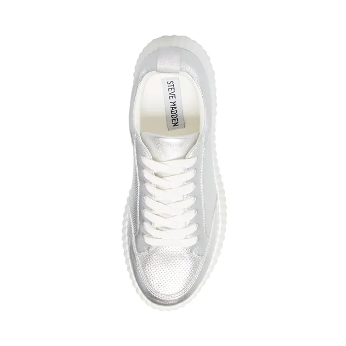 Steve Madden Shock Silver Leather Womens Sneakers Steve Madden Shock Silver Leather Womens Sneakers