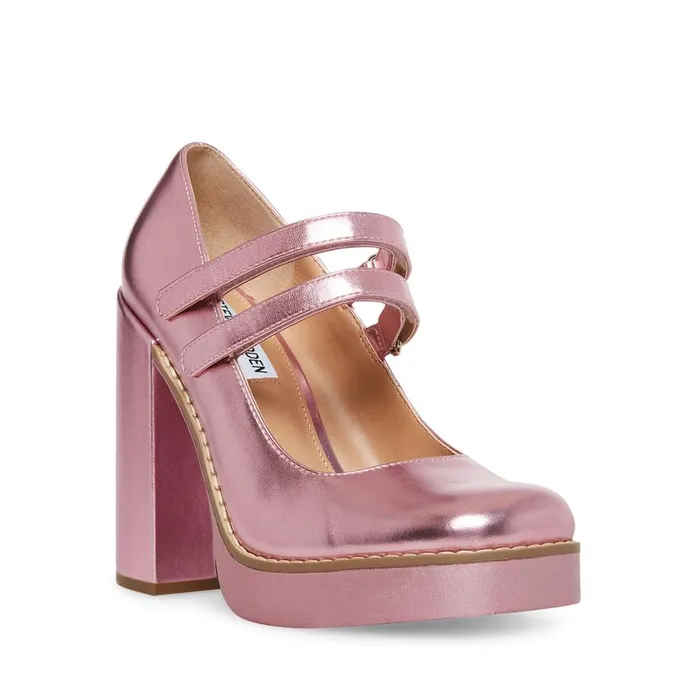 Steve Madden Twice Pink Metallic Womens Heels