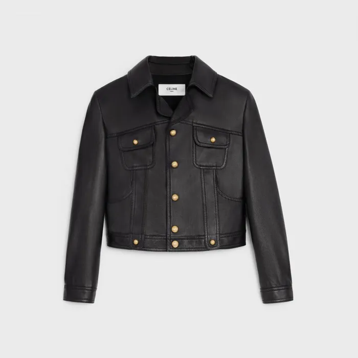StraightCut Neo Blouson Jacket In Soft Lambskin Black Women CELINE LEATHER AND SHEARLING StraightCut Neo Blouson Jacket In Soft Lambskin Black Women CELINE LEATHER AND SHEARLING