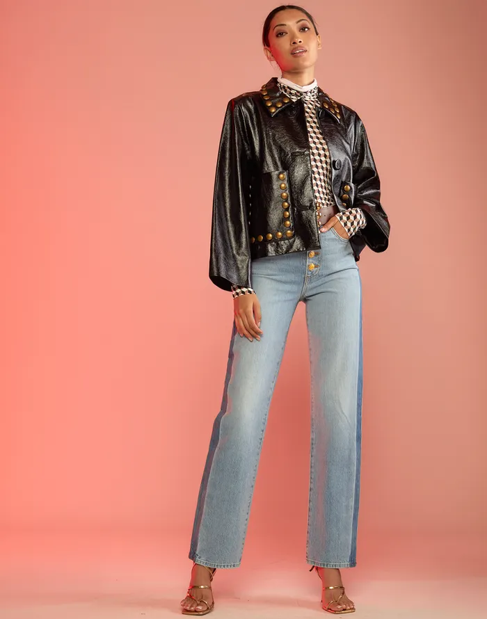 Studded Vegan Leather Jacket 8211 Black Women Cynthia Rowley Jackets and Coats