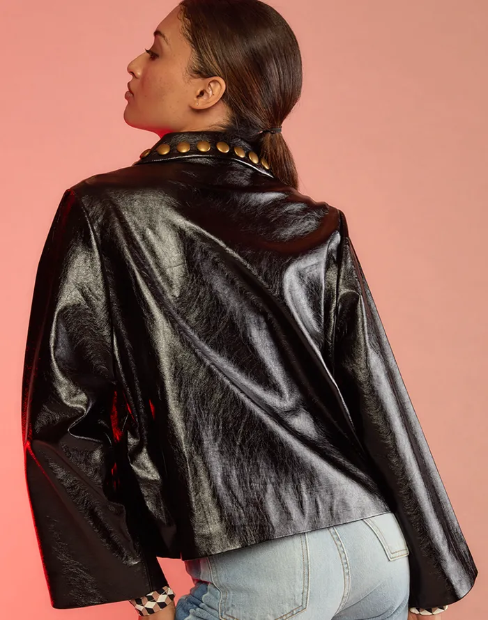 Studded Vegan Leather Jacket 8211 Black Women Cynthia Rowley Jackets and Coats