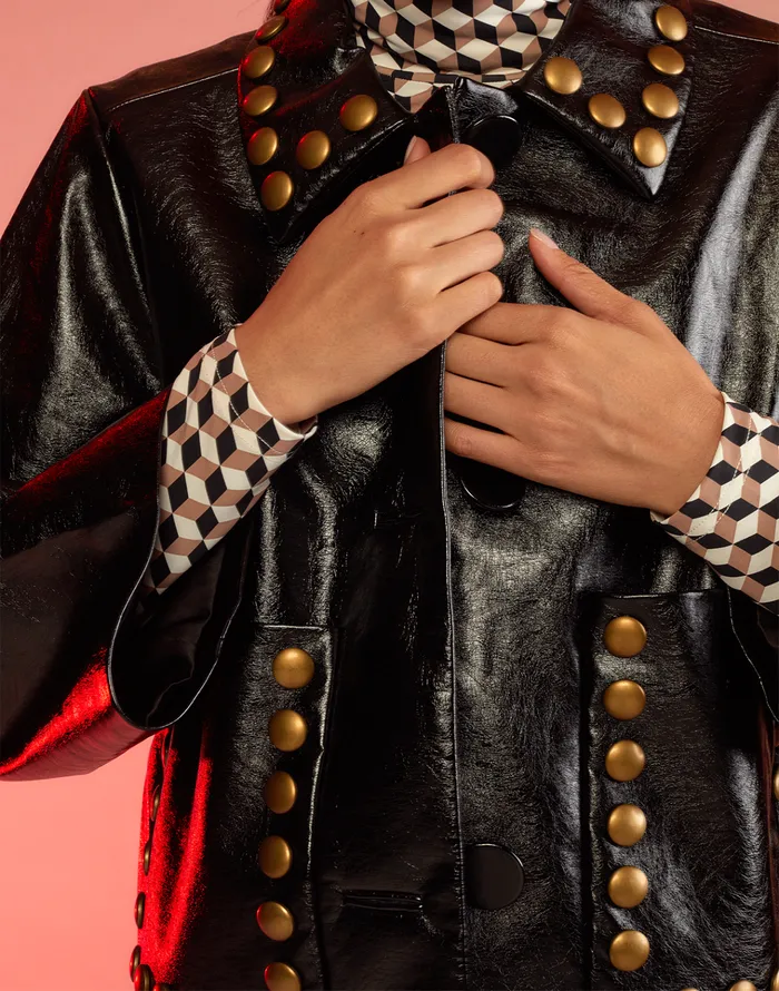 Studded Vegan Leather Jacket 8211 Black Women Cynthia Rowley Jackets and Coats