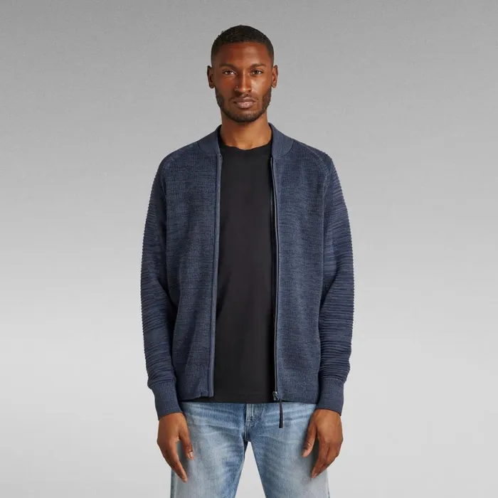Sweaters Men GStar RAW 3D Biker Knitted Zip Through Sweater Fantem Bluesartho Blue