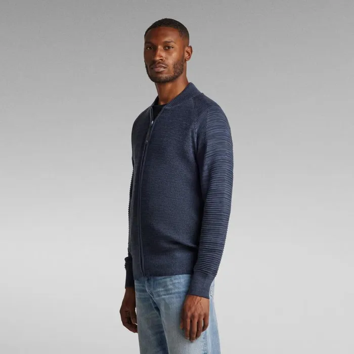 Sweaters Men GStar RAW 3D Biker Knitted Zip Through Sweater Fantem Bluesartho Blue