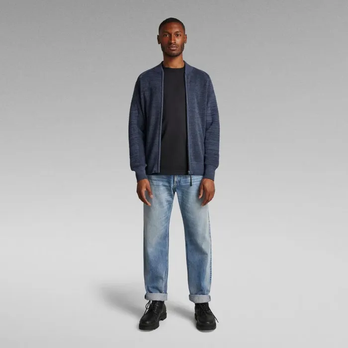 Sweaters Men GStar RAW 3D Biker Knitted Zip Through Sweater Fantem Bluesartho Blue