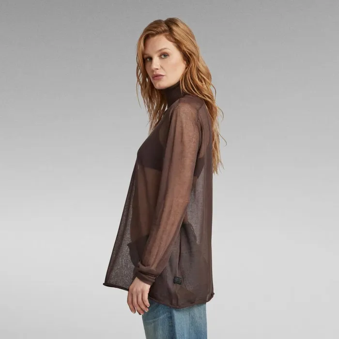 Sweaters Women GStar RAW Sheer Loose Turtle Knitted Sweater Chocolat
