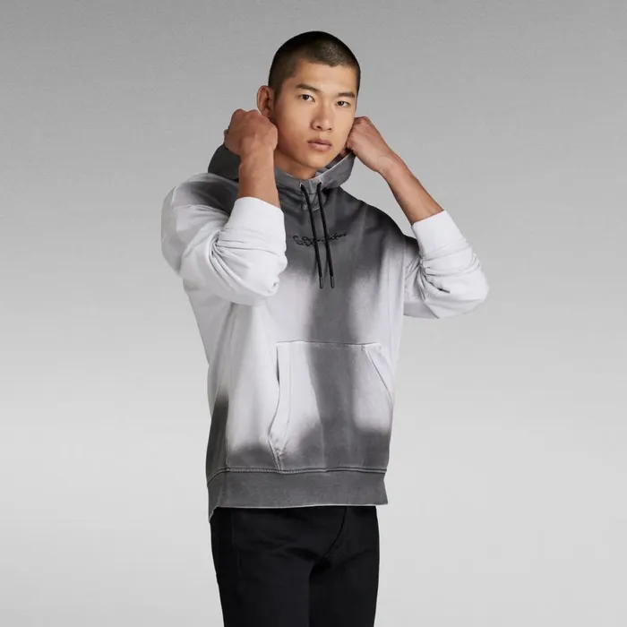Sweatshirts and Hoodies Men GStar RAW Hand Sprayed Hooded Loose Sweater White Sprayed