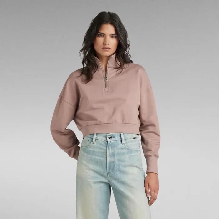 Sweatshirts and Hoodies Women GStar RAW Cropped Half Zip Loose Sweater Chocolate Berry Sweatshirts and Hoodies Women GStar RAW Cropped Half Zip Loose Sweater Chocolate Berry