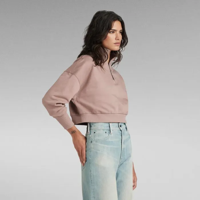 Sweatshirts and Hoodies Women GStar RAW Cropped Half Zip Loose Sweater Chocolate Berry