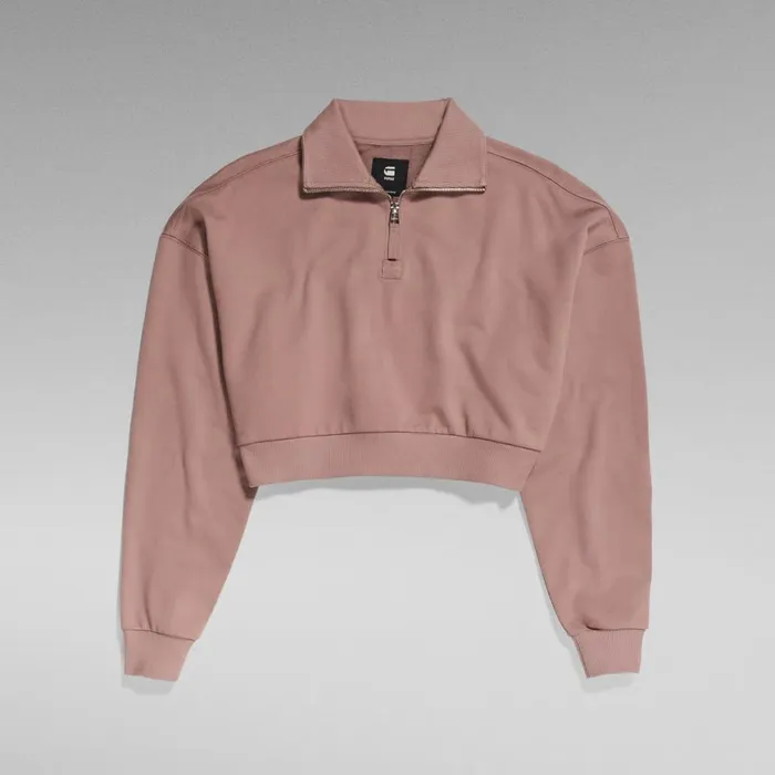 Sweatshirts and Hoodies Women GStar RAW Cropped Half Zip Loose Sweater Chocolate Berry