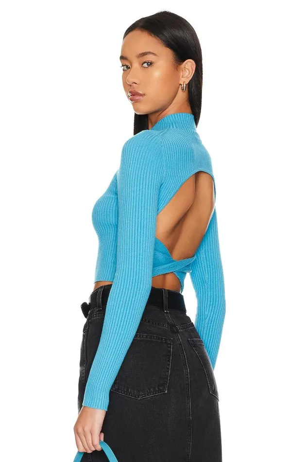 Taline Open Back Knit Top Ocean Blue Women Lovers and Friends Tops