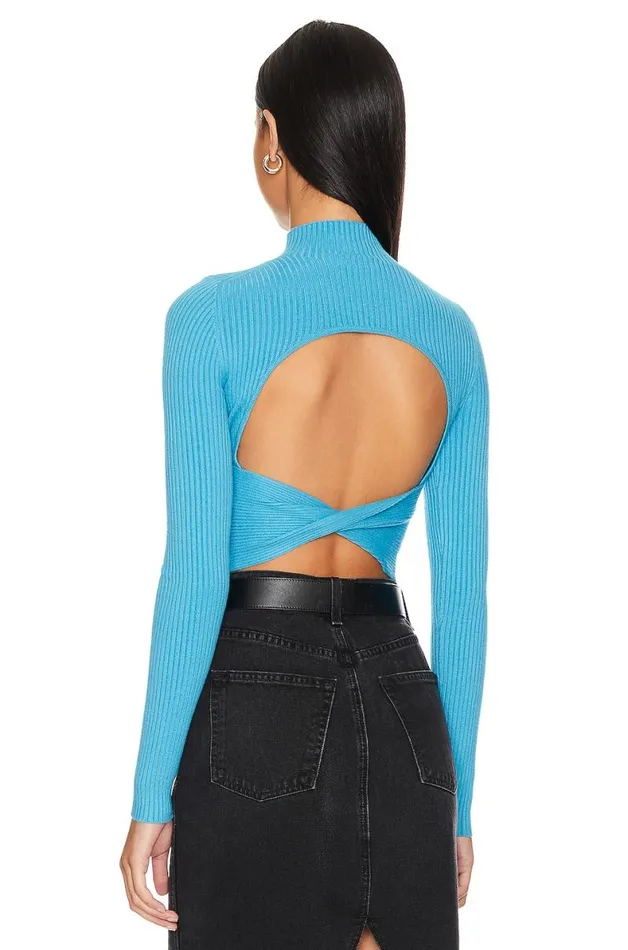 Taline Open Back Knit Top Ocean Blue Women Lovers and Friends Tops
