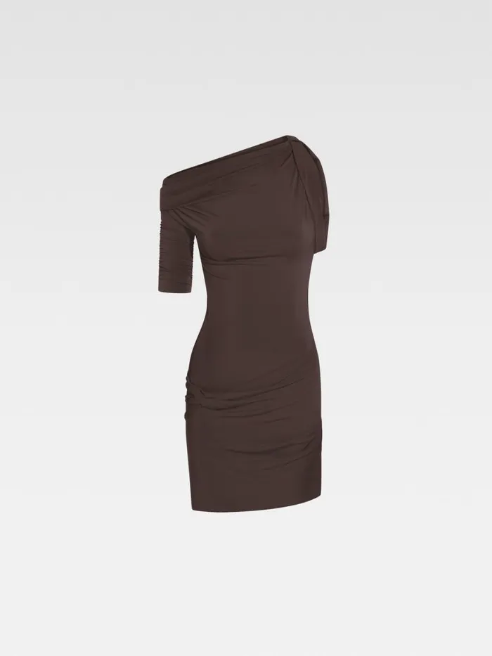The Drapeado Mini Dress Dark Brown Women JACQUEMUS Dresses and Skirts The Drapeado Mini Dress Dark Brown Women JACQUEMUS Dresses and Skirts