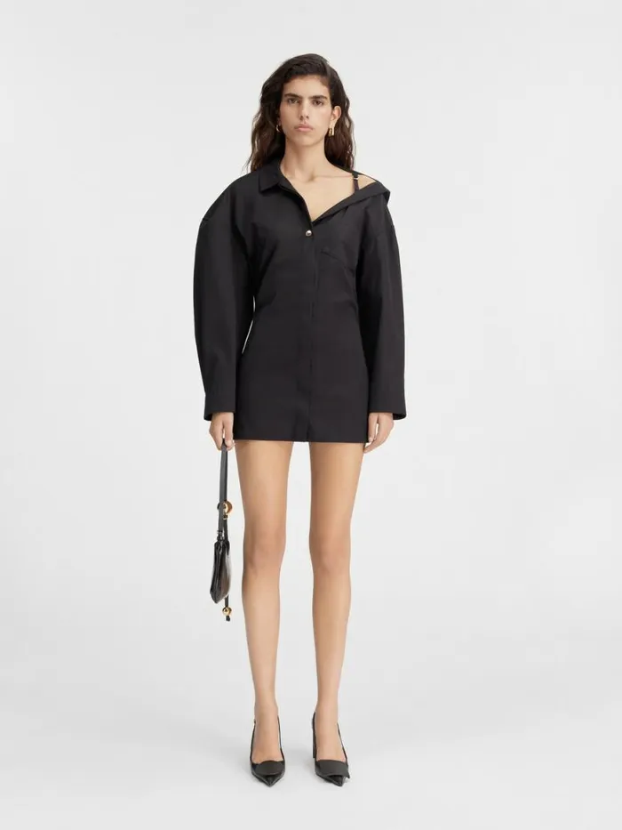 The Mini Shirt Dress Black Women JACQUEMUS Dresses and Skirts