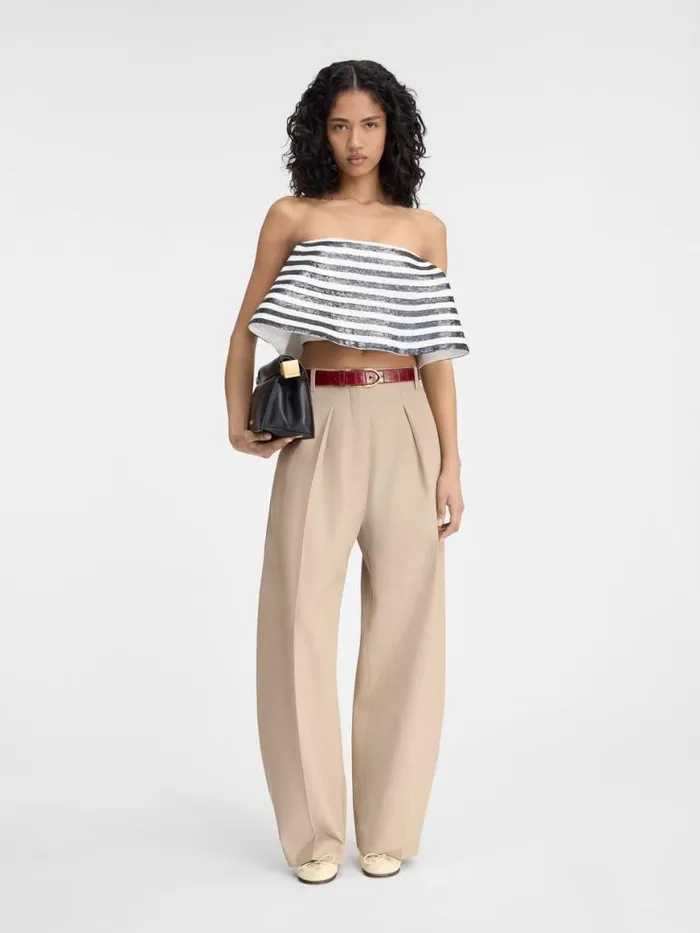 The Spezia Top Embroidered Sequins Stripes Navy White Women JACQUEMUS Tops and Shirts