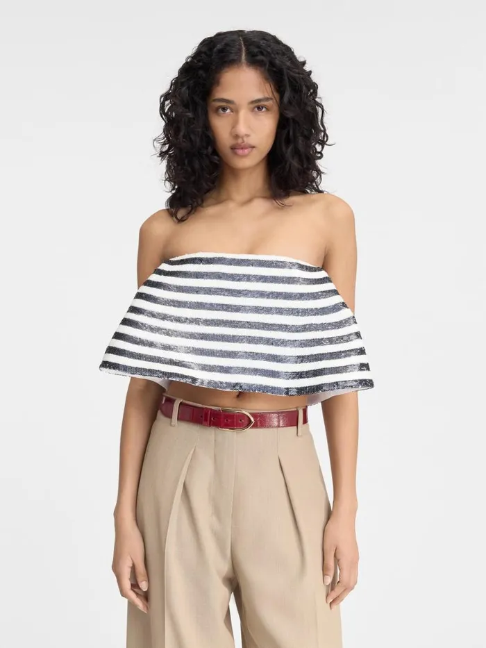 The Spezia Top Embroidered Sequins Stripes Navy White Women JACQUEMUS Tops and Shirts The Spezia Top Embroidered Sequins Stripes Navy White Women JACQUEMUS Tops and Shirts