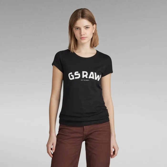 Tops and Tshirts Women GStar RAW Slim Chest Print TShirt Dark Black