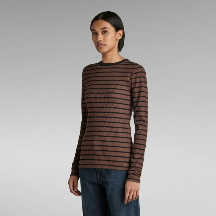 Tops and Tshirts Women GStar RAW Slim Rib 20 Stripe Top Rain Drumcaviar Stripe