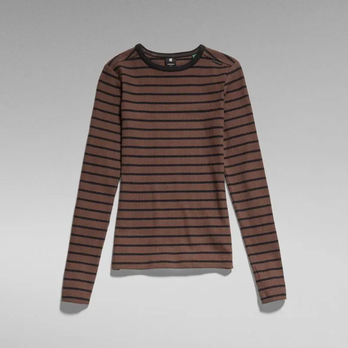 Tops and Tshirts Women GStar RAW Slim Rib 20 Stripe Top Rain Drumcaviar Stripe