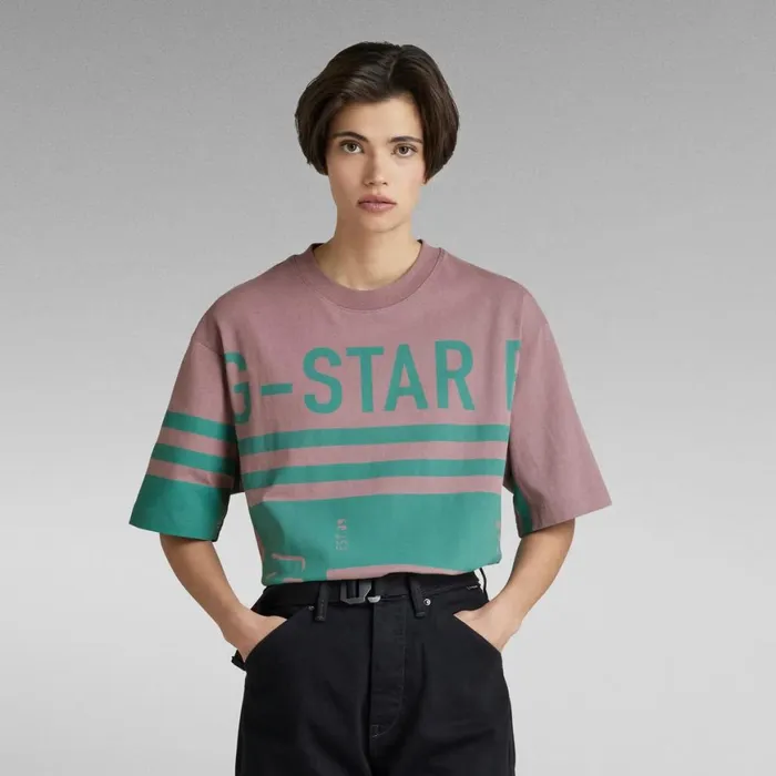 Tops and Tshirts Women GStar RAW Unisex TShirt Scarf Graphic Boxy Grape Shake