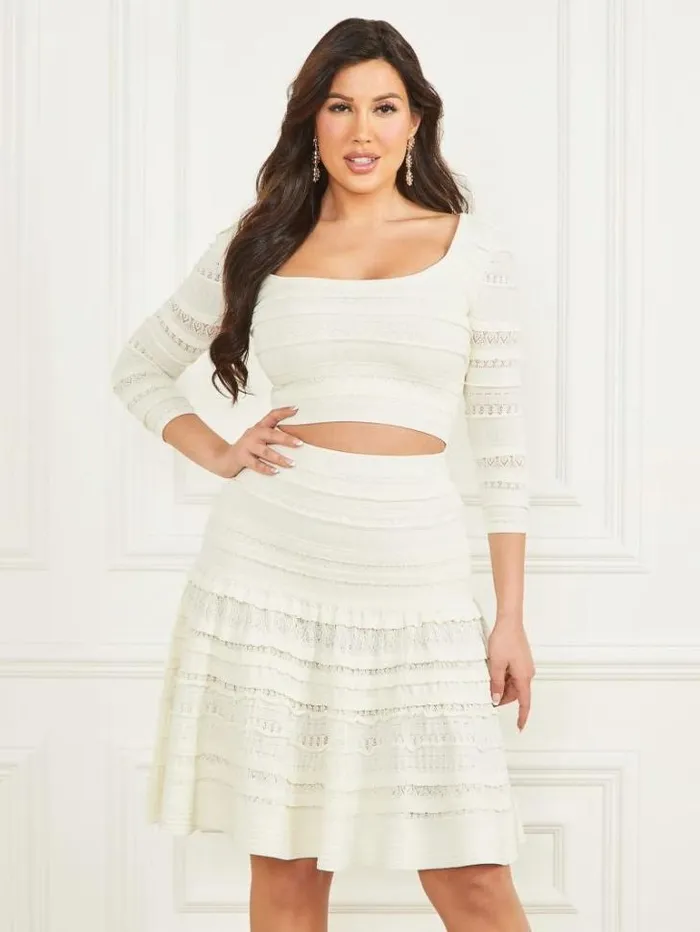 Tops And Sweaters Women Marciano Bethany Sweater Crop Top Pale Pearl