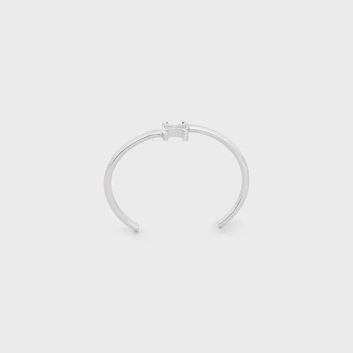 Triomphe Asymmetric Cuff In Brass With Rhodium Finish Silver Women CELINE TRIOMPHE Triomphe Asymmetric Cuff In Brass With Rhodium Finish Silver Women CELINE TRIOMPHE