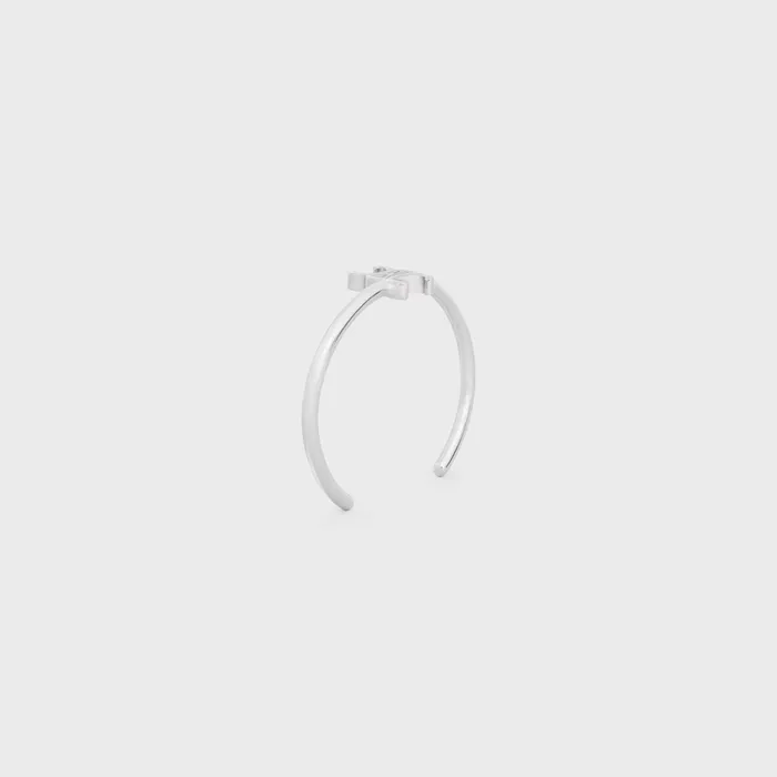 Triomphe Asymmetric Cuff In Brass With Rhodium Finish Silver Women CELINE TRIOMPHE Triomphe Asymmetric Cuff In Brass With Rhodium Finish Silver Women CELINE TRIOMPHE