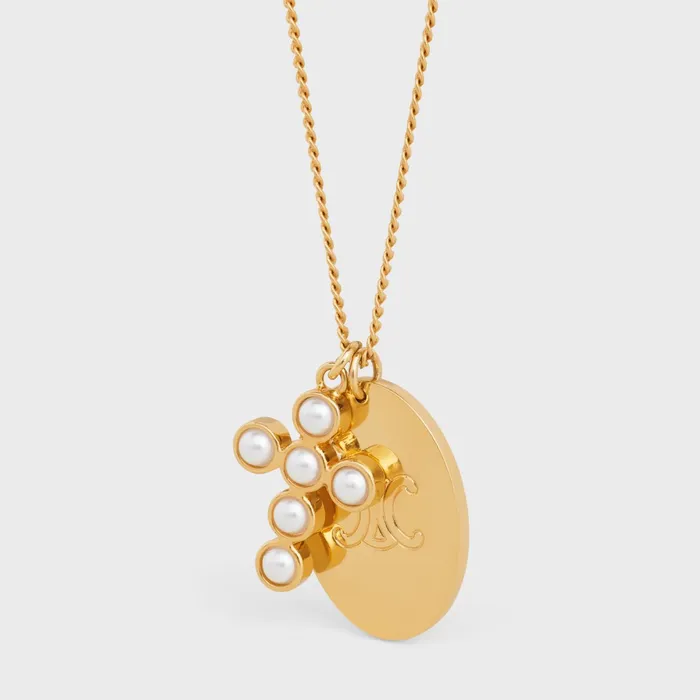Triomphe Folk Pearl Necklace In Brass With Gold Finish And Resin Pearls Gold Ivory Women CELINE NECKLACES Triomphe Folk Pearl Necklace In Brass With Gold Finish And Resin Pearls Gold Ivory Women CELINE NECKLACES