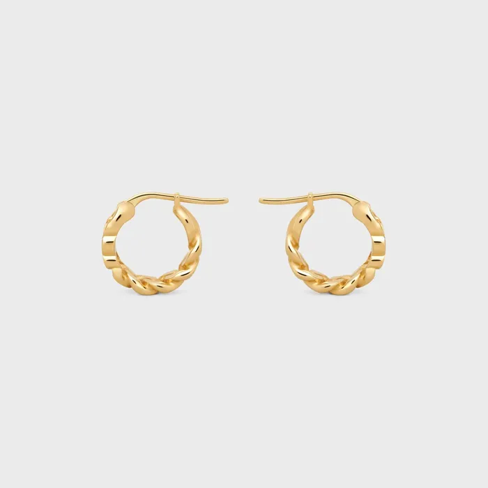 Triomphe Small Gourmette Hoops In Brass With Gold Finish Gold Women CELINE TRIOMPHE Triomphe Small Gourmette Hoops In Brass With Gold Finish Gold Women CELINE TRIOMPHE