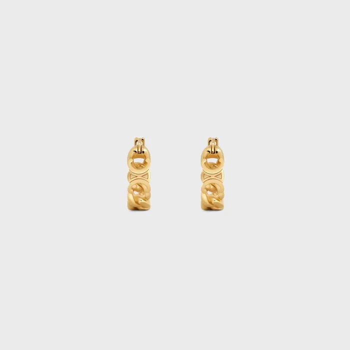 Triomphe Small Gourmette Hoops In Brass With Gold Finish Gold Women CELINE TRIOMPHE Triomphe Small Gourmette Hoops In Brass With Gold Finish Gold Women CELINE TRIOMPHE