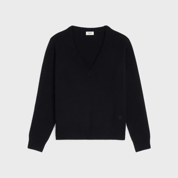 Triomphe VNeck Sweater In Heritage Cashmere Black Women CELINE KNITWEAR