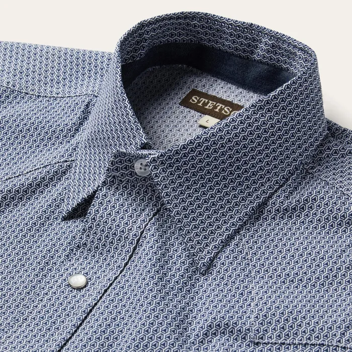Western Shirts Men Stetson Blue Deco Geo Print Western Shirt Blue
