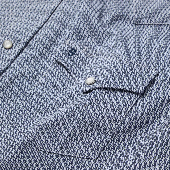 Western Shirts Men Stetson Blue Deco Geo Print Western Shirt Blue