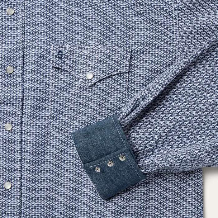 Western Shirts Men Stetson Blue Deco Geo Print Western Shirt Blue