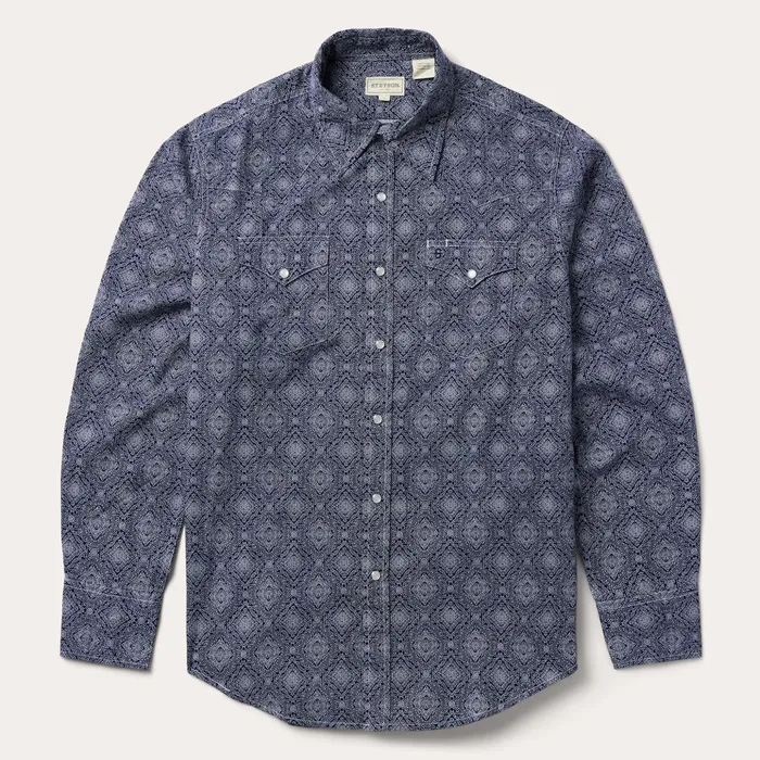 Western Shirts Men Stetson Blue Medallion Print Western Shirt Blue
