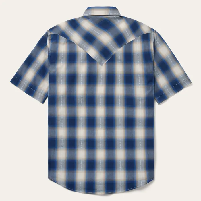 Western Shirts Men Stetson Blue Ombre Plaid Short Sleeve Western Shirt Blue