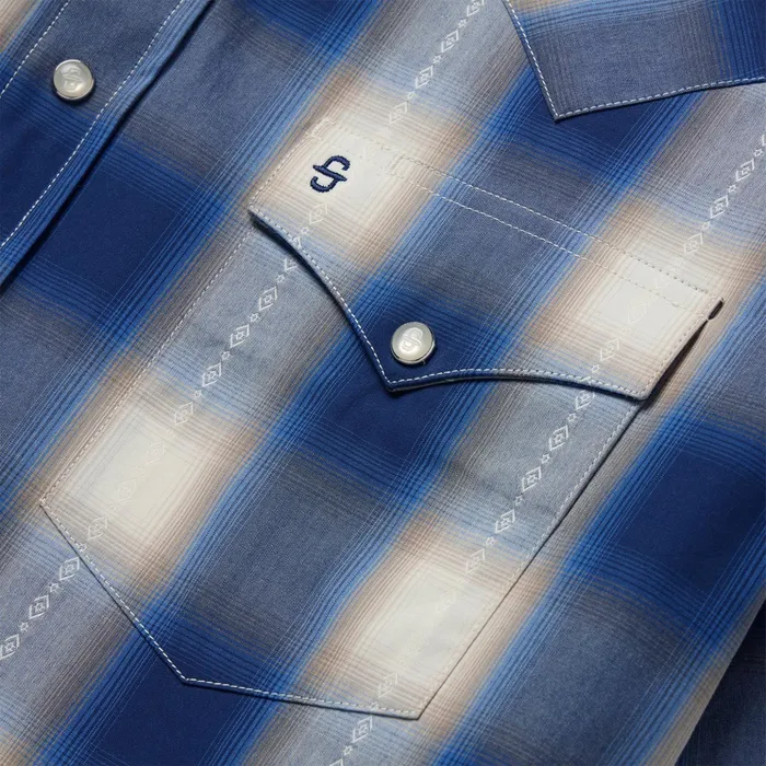 Western Shirts Men Stetson Blue Ombre Plaid Short Sleeve Western Shirt Blue