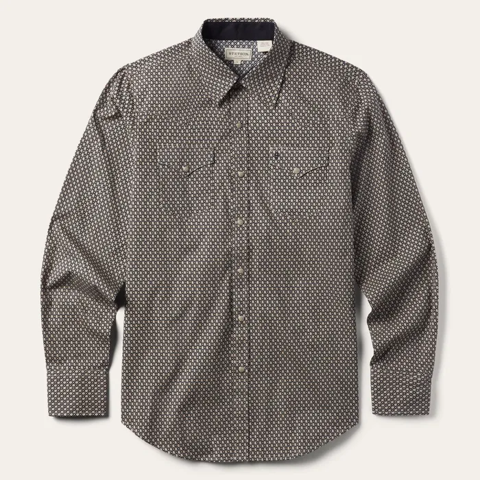 Western Shirts Men Stetson Brown Diamond Print Western Shirt Brown