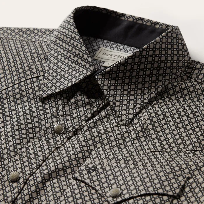 Western Shirts Men Stetson Brown Diamond Print Western Shirt Brown