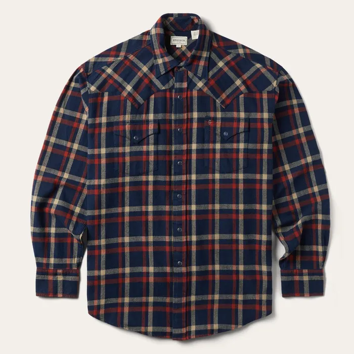 Western Shirts Men Stetson Brushed Twill Plaid Shirt Blue