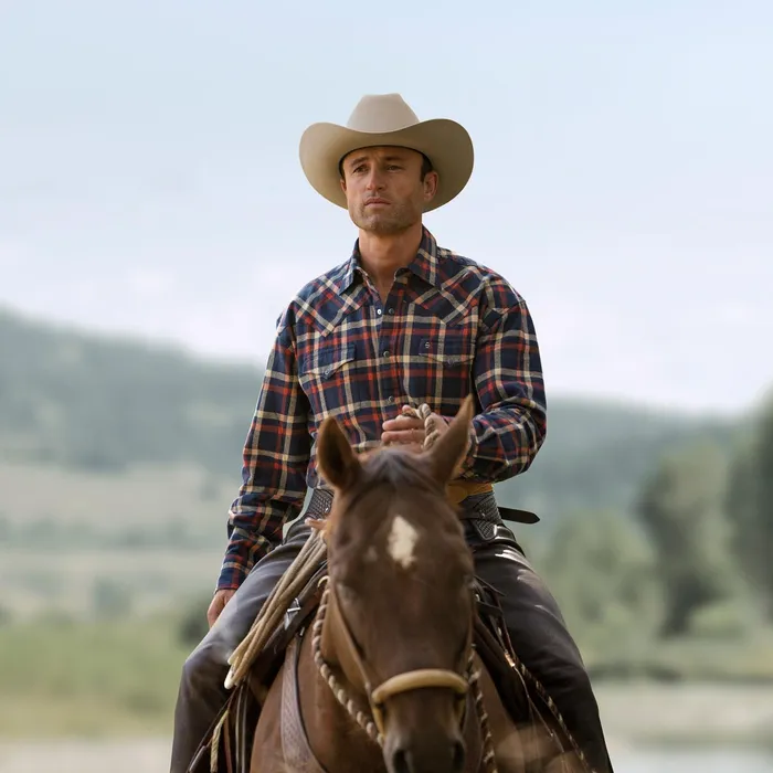 Western Shirts Men Stetson Brushed Twill Plaid Shirt Blue