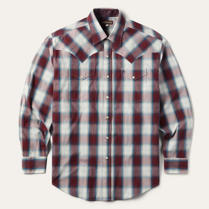 Western Shirts Men Stetson Wine Plaid Shirt Wine