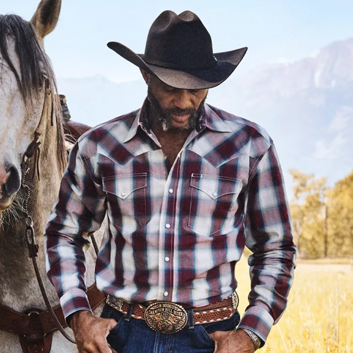 Western Shirts Men Stetson Wine Plaid Shirt Wine