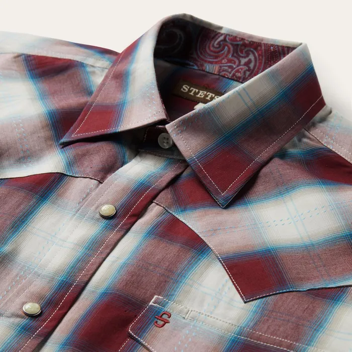 Western Shirts Men Stetson Wine Plaid Shirt Wine