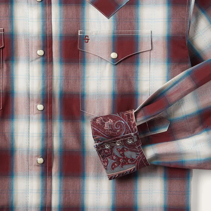 Western Shirts Men Stetson Wine Plaid Shirt Wine