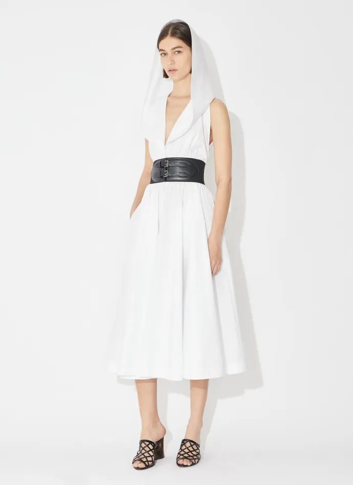 White Poplin Hood Dress Women Alaa Dresses