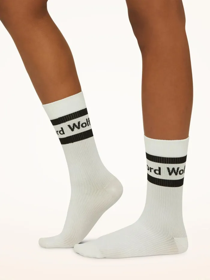 Wolford Logo Rib Socks Whiteblack Women Socks